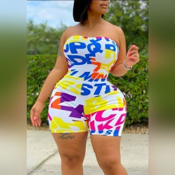 Plus Letter Printed Off the Shoulder Romper size 4 XL - Picture 1 of 9